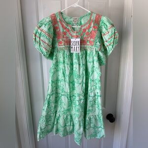 NWT Sister Mary Midi Dress Green Paisley Embroidered Tiered XS Boho